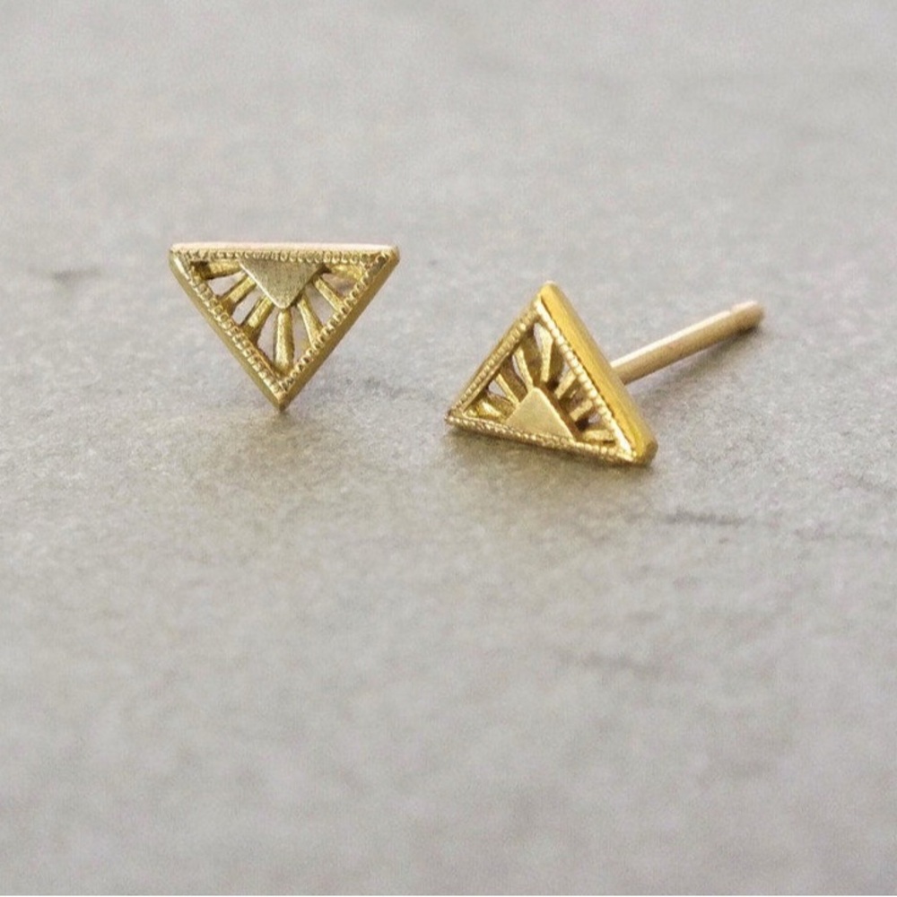 18k Yellow Gold Triangle Art Deco Earrings